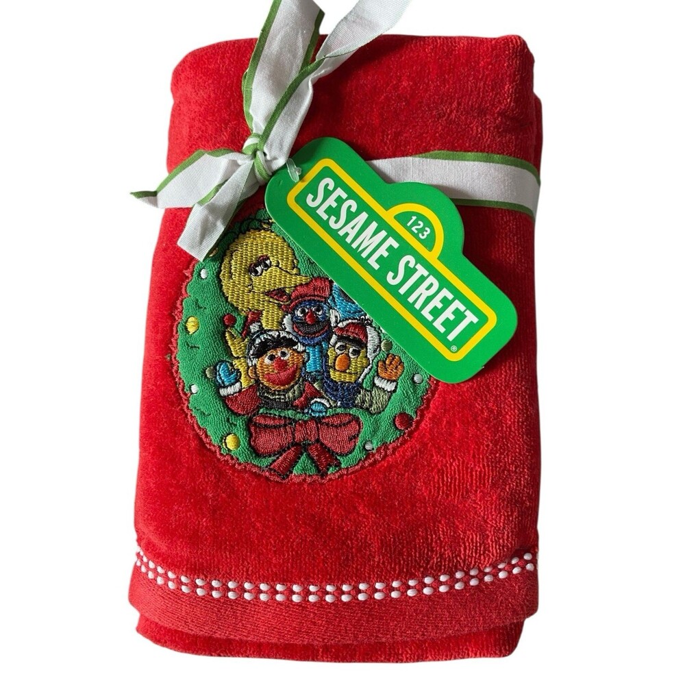 Sesame Street Christmas Hand Towels Set of 2 – Holiday Cotton Towels 18” x 28”